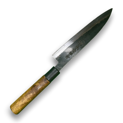 Gyuto japonais rénové – vue de l’autre face de la lame carbone vintage
