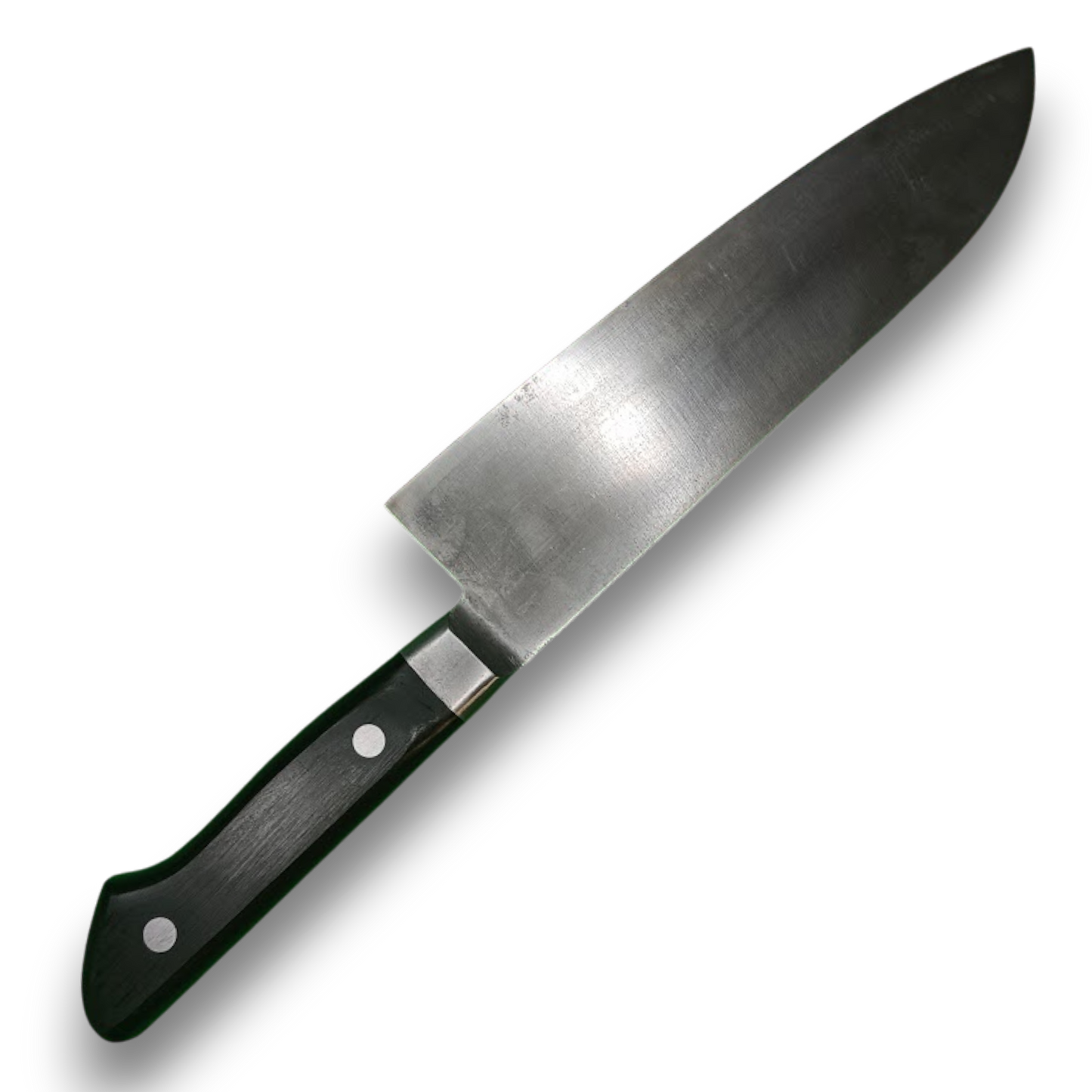 Santoku japonais rénové – vue de l’autre face de la lame carbone vintage
